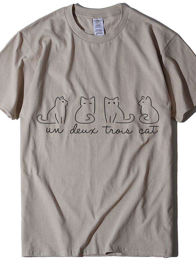 Women's Pure Color Cat Print Casual Oversize T-Shirt - INS | Online Fashion Free Shipping Clothing, Dresses, Tops, Shoes - GMC-All Under $10 - GMC-All Under $15 -