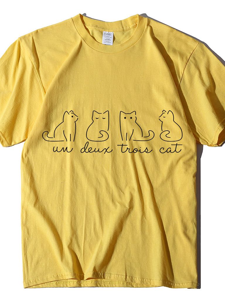 Women's Pure Color Cat Print Casual Oversize T-Shirt - INS | Online Fashion Free Shipping Clothing, Dresses, Tops, Shoes - GMC-All Under $10 - GMC-All Under $15 -