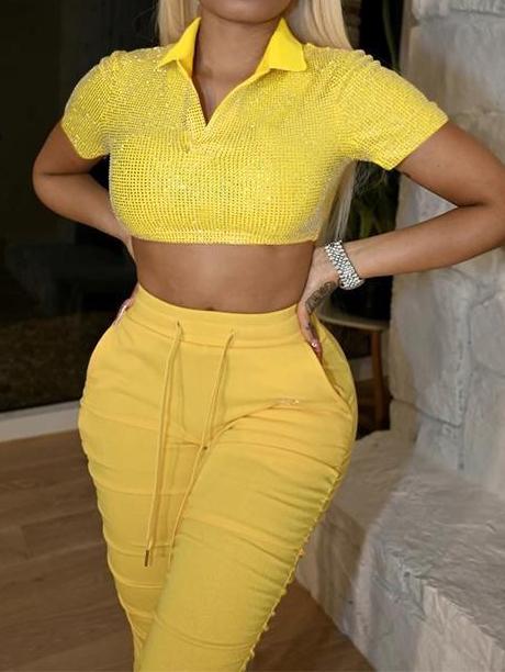 Women's Sequined Top Lapel Solid Color Short T-shirt - T-Shirts - INS | Online Fashion Free Shipping Clothing, Dresses, Tops, Shoes - 18/03/2021 - Black - Color_Black