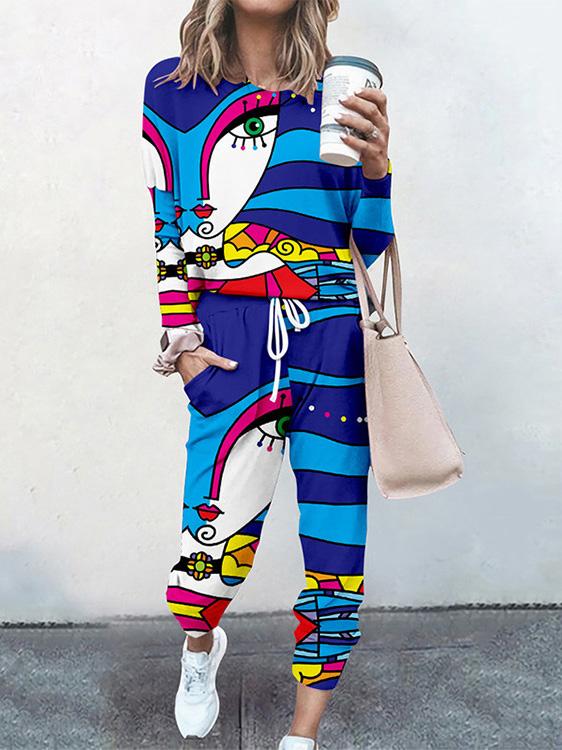 Women's Sets Casual Printed Round Neck Long Sleeve Two-Piece Suit - Sets - Instastyled | Online Fashion Free Shipping Clothing, Dresses, Tops, Shoes - 13/12/2021 - 30-40 - Bottoms