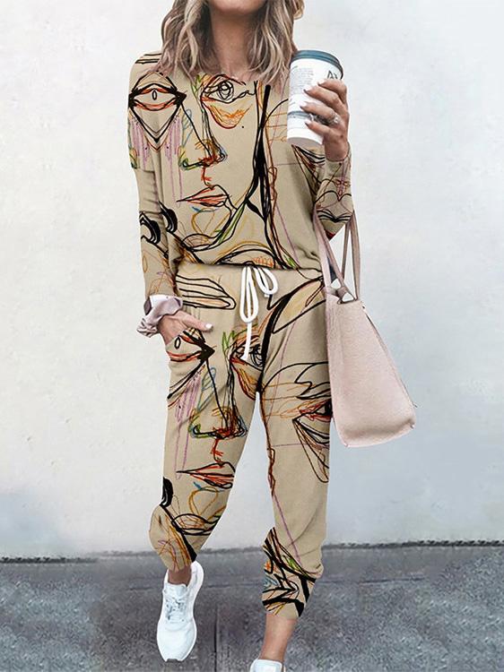 Women's Sets Casual Printed Round Neck Long Sleeve Two-Piece Suit - Sets - Instastyled | Online Fashion Free Shipping Clothing, Dresses, Tops, Shoes - 13/12/2021 - 30-40 - Bottoms
