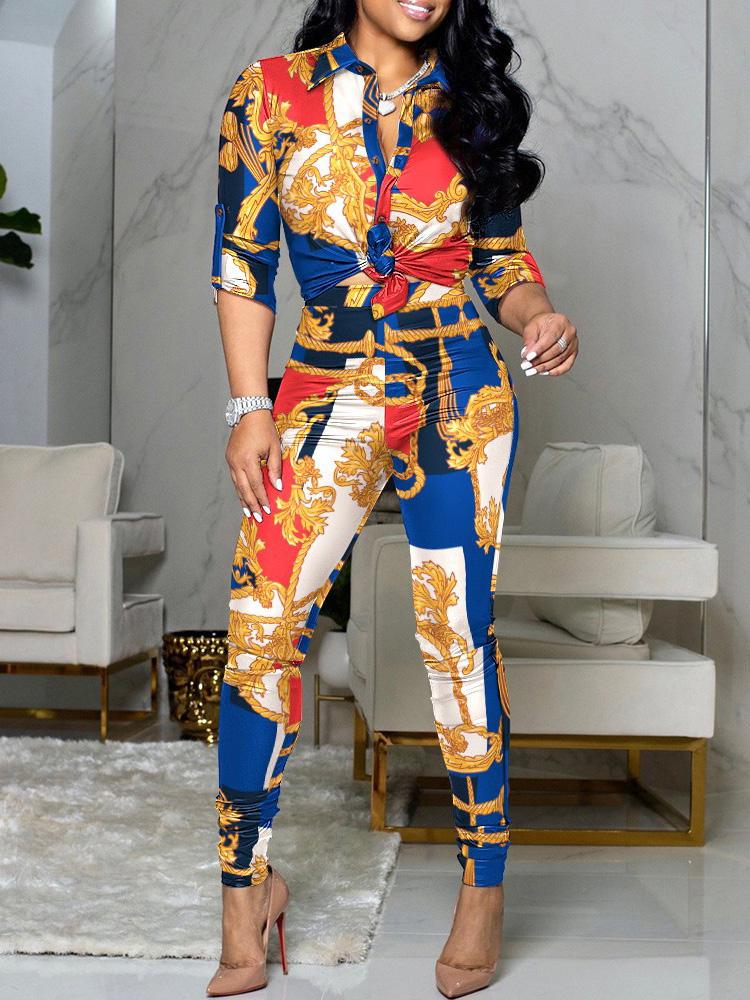 Women's Sets Colorblock Printed Long Sleeve Shirt & Pants Two-Piece Suit - Sets - INS | Online Fashion Free Shipping Clothing, Dresses, Tops, Shoes - 24/09/2021 - 40-50 - Bottom