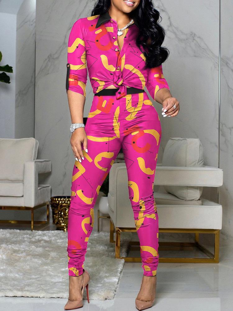 Women's Sets Colorblock Printed Long Sleeve Shirt & Pants Two-Piece Suit - Sets - INS | Online Fashion Free Shipping Clothing, Dresses, Tops, Shoes - 24/09/2021 - 40-50 - Bottom