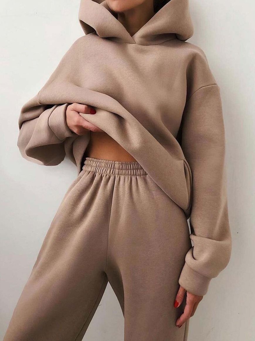 Women's Sets Long Sleeve Hoodie & Trousers Solid Two-Piece Suit - Sets - INS | Online Fashion Free Shipping Clothing, Dresses, Tops, Shoes - 21/08/2021 - 30-40 - Bottom