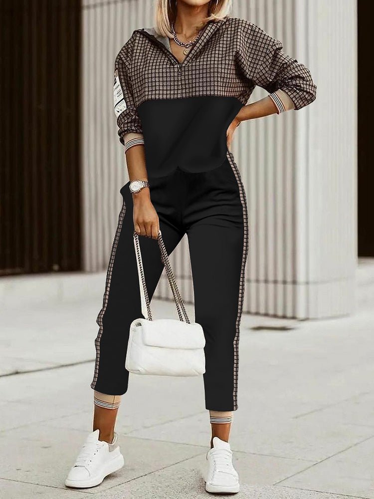 Women's Sets Long Sleeve Hoody Trousers Contrast Color Two Piece Set - Sets - Instastyled | Online Fashion Free Shipping Clothing, Dresses, Tops, Shoes - 22/02/2022 - Bottoms - color-black