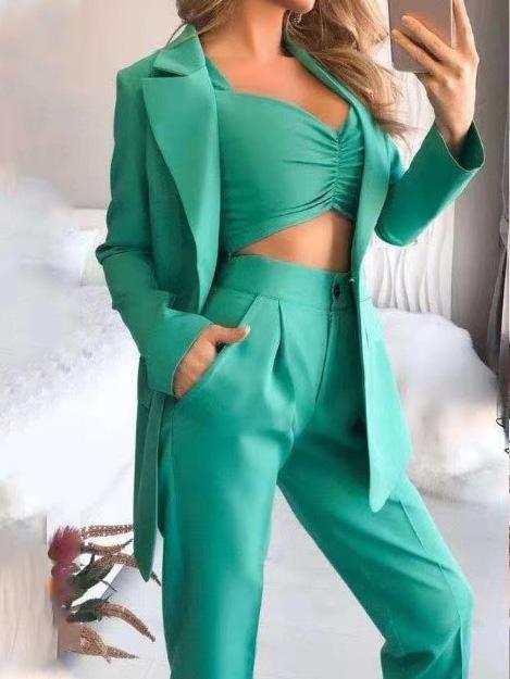Women's Sets Long Sleeve Small Suit Loose Solid Three-Piece Suit - Sets - INS | Online Fashion Free Shipping Clothing, Dresses, Tops, Shoes - 23/09/2021 - Bottom - color-black