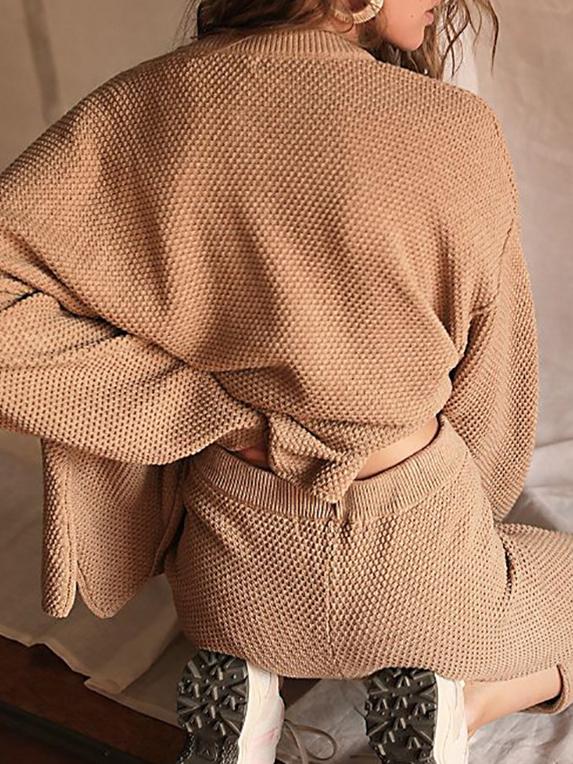 Women's Sets Loose Retro Long Sleeve Knitted Two-Piece Suit - Sets - INS | Online Fashion Free Shipping Clothing, Dresses, Tops, Shoes - 22/11/2021 - 40-50 - Bottoms