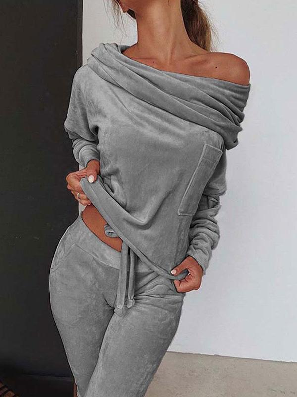 Women's Sets One-Shoulder Long Sleeve Top And Trousers Casual Two-Piece Suit - Sets - INS | Online Fashion Free Shipping Clothing, Dresses, Tops, Shoes - 21/08/2021 - 30-40 - Bottom