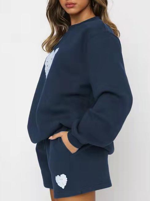 Women's Sets Printed Letters Peach Heart Long Sleeve Two-Piece Suit - Sets - INS | Online Fashion Free Shipping Clothing, Dresses, Tops, Shoes - 15/11/2021 - Bottoms - Color_Blue