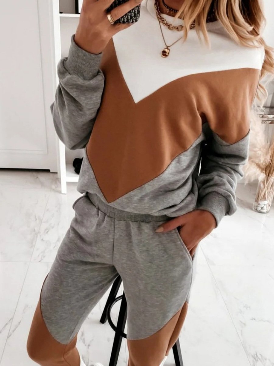Women's Sets Round Neck Color Matching Long Sleeve Trousers Two-Piece Suit - Sets - INS | Online Fashion Free Shipping Clothing, Dresses, Tops, Shoes - 11/11/2021 - 30-40 - Bottoms