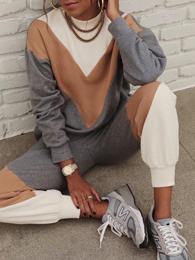 Women's Sets Round Neck Color Matching Long Sleeve Trousers Two-Piece Suit - Sets - INS | Online Fashion Free Shipping Clothing, Dresses, Tops, Shoes - 11/11/2021 - 30-40 - Bottoms