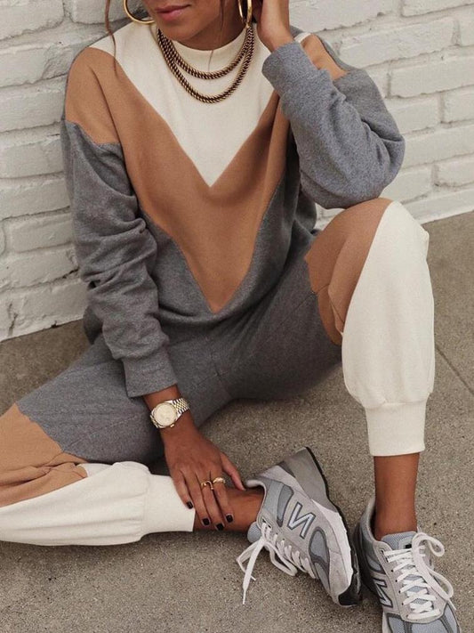 Women's Sets Round Neck Color Matching Long Sleeve Trousers Two-Piece Suit - Sets - INS | Online Fashion Free Shipping Clothing, Dresses, Tops, Shoes - 11/11/2021 - 30-40 - Bottoms