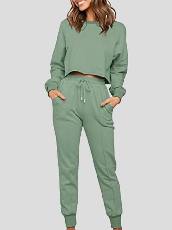 Women's Sets Round Neck Drawstring Pocket Long Sleeve Trousers Sports Suit - Sets - INS | Online Fashion Free Shipping Clothing, Dresses, Tops, Shoes - 25/08/2021 - 30-40 - Bottom