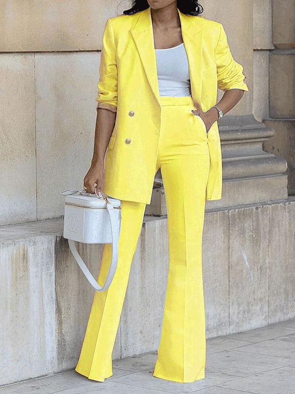 Women's Sets Solid Casual Suit Wide Leg Pants Two Piece Set - Sets - Instastyled | Online Fashion Free Shipping Clothing, Dresses, Tops, Shoes - 10/01/2022 - Bottoms - color-white