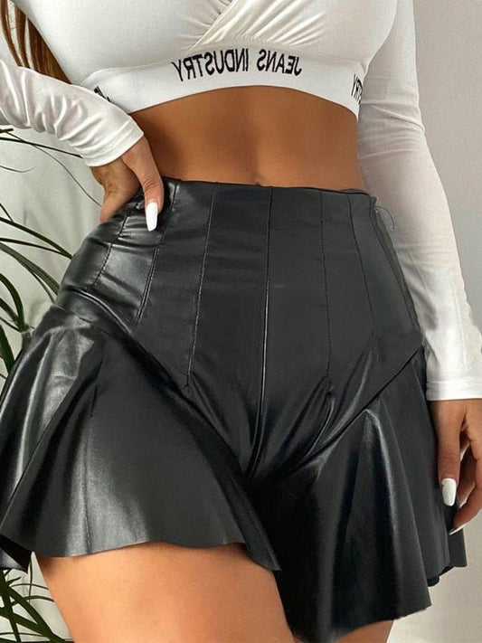 Women's Shorts PU Leather A-Line Pleated Ruffle Shorts - Shorts - Instastyled | Online Fashion Free Shipping Clothing, Dresses, Tops, Shoes - 11/02/2022 - 30-40 - Bottoms