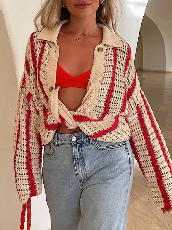 Women's Shorts Sweet Striped Hollow Knit Shorts - Shorts - INS | Online Fashion Free Shipping Clothing, Dresses, Tops, Shoes - 19/11/2021 - 20-30 - Bottoms