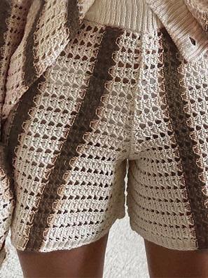 Women's Shorts Sweet Striped Hollow Knit Shorts - Shorts - INS | Online Fashion Free Shipping Clothing, Dresses, Tops, Shoes - 19/11/2021 - 20-30 - Bottoms
