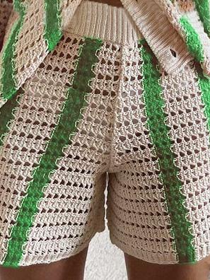Women's Shorts Sweet Striped Hollow Knit Shorts - Shorts - INS | Online Fashion Free Shipping Clothing, Dresses, Tops, Shoes - 19/11/2021 - 20-30 - Bottoms