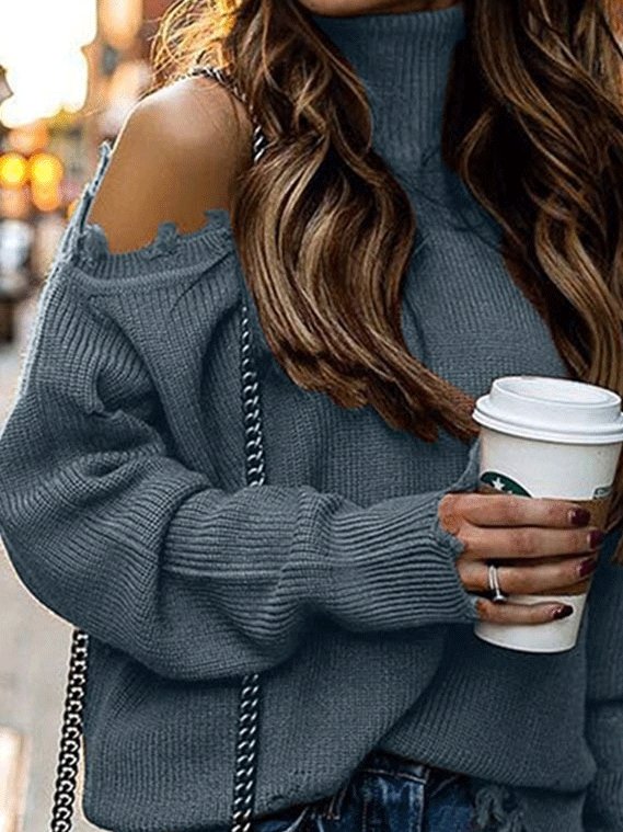 Women's Sweaters Brushed Vintage Turtleneck Off-Shoulder Long Sleeve Sweater - Cardigans & Sweaters - INS | Online Fashion Free Shipping Clothing, Dresses, Tops, Shoes - 29/10/2021 - 40-50 - Cardigans & Sweaters