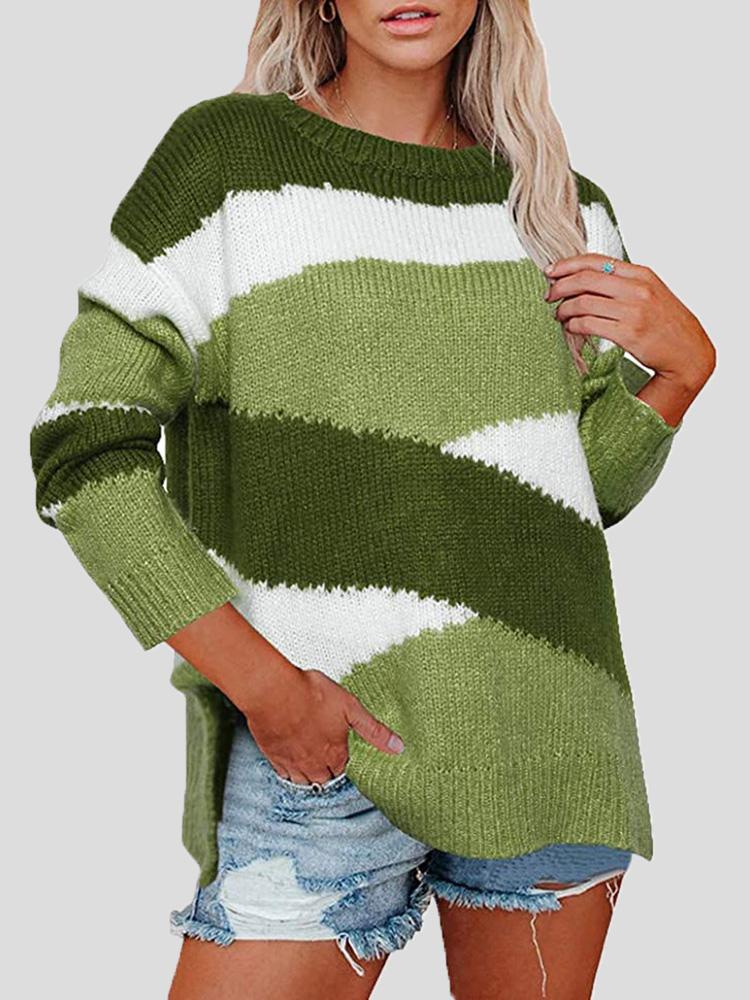 Women's Sweaters Colorblock Striped Irregular Long Sleeve Sweater - Cardigans & Sweaters - Instastyled | Online Fashion Free Shipping Clothing, Dresses, Tops, Shoes - 06/12/2021 - 30-40 - Cardigans & Sweaters