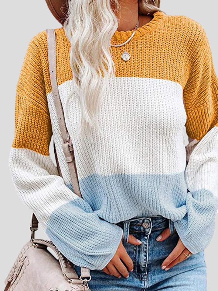 Women's Sweaters Contrasting Color Pullover Lantern Long Sleeve Sweater - Cardigans & Sweaters - Instastyled | Online Fashion Free Shipping Clothing, Dresses, Tops, Shoes - 03/12/2021 - 20-30 - Cardigans & Sweaters