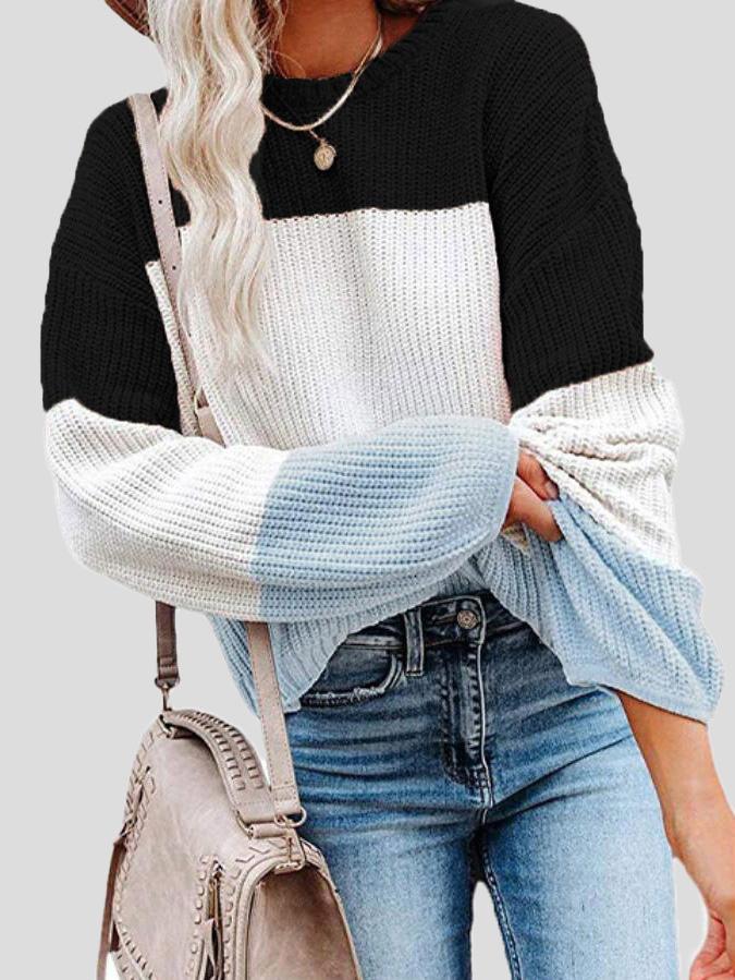 Women's Sweaters Contrasting Color Pullover Lantern Long Sleeve Sweater - Cardigans & Sweaters - Instastyled | Online Fashion Free Shipping Clothing, Dresses, Tops, Shoes - 03/12/2021 - 20-30 - Cardigans & Sweaters