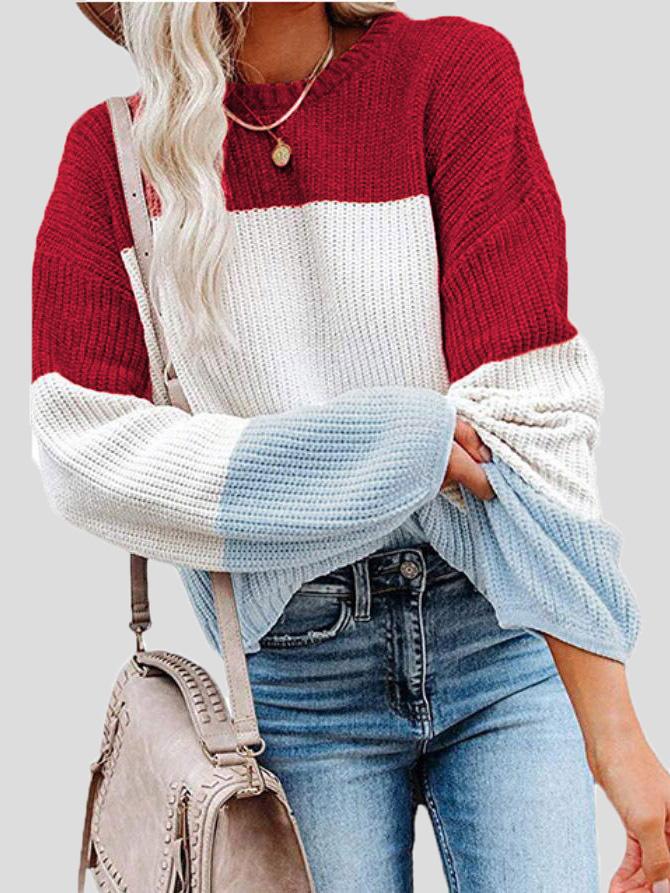 Women's Sweaters Contrasting Color Pullover Lantern Long Sleeve Sweater - Cardigans & Sweaters - Instastyled | Online Fashion Free Shipping Clothing, Dresses, Tops, Shoes - 03/12/2021 - 20-30 - Cardigans & Sweaters