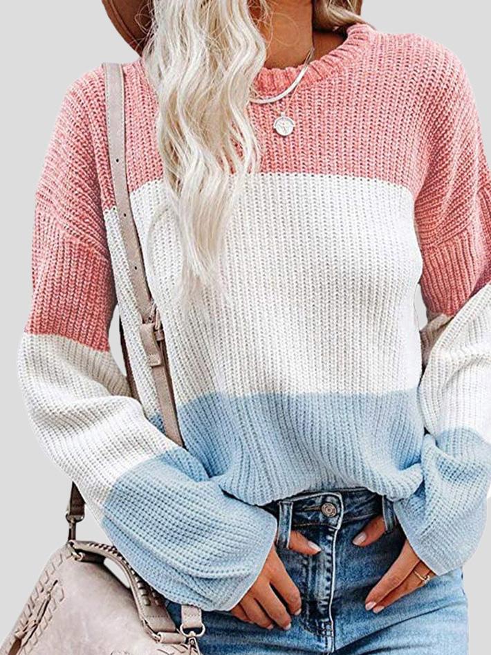 Women's Sweaters Contrasting Color Pullover Lantern Long Sleeve Sweater - Cardigans & Sweaters - Instastyled | Online Fashion Free Shipping Clothing, Dresses, Tops, Shoes - 03/12/2021 - 20-30 - Cardigans & Sweaters