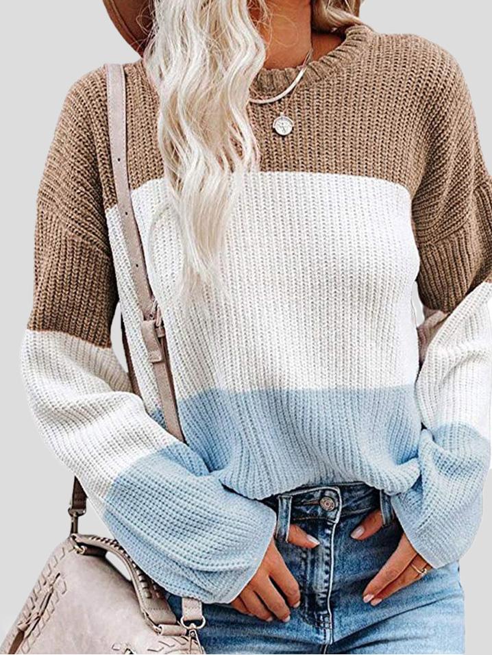 Women's Sweaters Contrasting Color Pullover Lantern Long Sleeve Sweater - Cardigans & Sweaters - Instastyled | Online Fashion Free Shipping Clothing, Dresses, Tops, Shoes - 03/12/2021 - 20-30 - Cardigans & Sweaters
