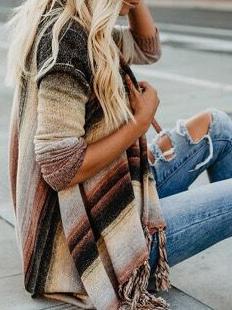 Women's Sweaters Multicolor Fringed Shawl Knitted Sweater - Cardigans & Sweaters - INS | Online Fashion Free Shipping Clothing, Dresses, Tops, Shoes - 15/10/2021 - Cardigans & Sweaters - Color_Multicolor