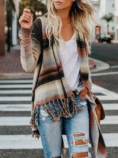 Women's Sweaters Multicolor Fringed Shawl Knitted Sweater - Cardigans & Sweaters - INS | Online Fashion Free Shipping Clothing, Dresses, Tops, Shoes - 15/10/2021 - Cardigans & Sweaters - Color_Multicolor