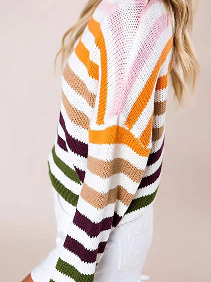 Women's Sweaters Multicolor Striped Round Neck Knitted Sweater - Cardigans & Sweaters - INS | Online Fashion Free Shipping Clothing, Dresses, Tops, Shoes - 04/09/2021 - 30-40 - Cardigans & Sweaters
