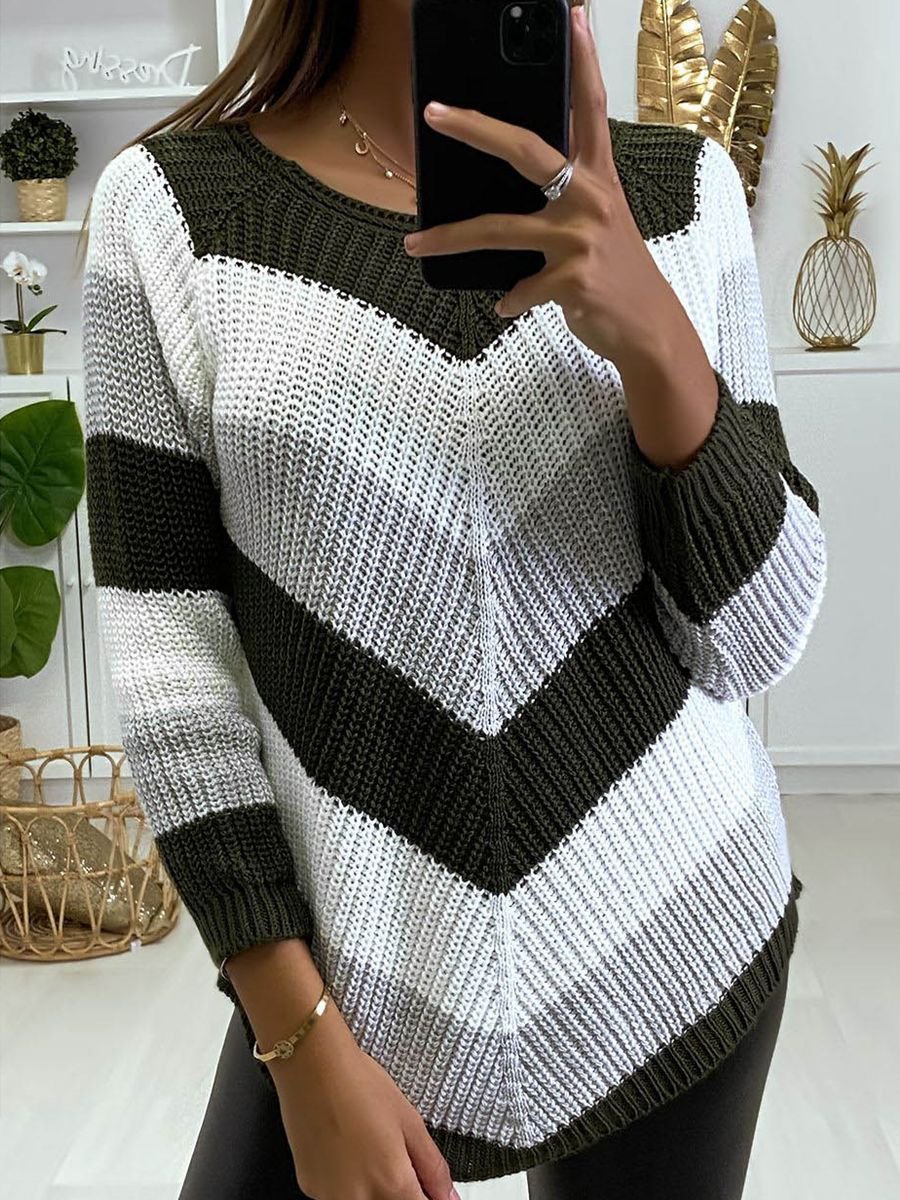 Women's Sweaters Round Neck Color Blocking Irregular Long Sleeve Sweater - Cardigans & Sweaters - INS | Online Fashion Free Shipping Clothing, Dresses, Tops, Shoes - 18/10/2021 - 30-40 - Cardigans & Sweaters