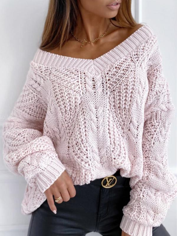 Women's Sweaters Solid V-Neck Hollow Pullover Long Sleeve Sweater - Cardigans & Sweaters - INS | Online Fashion Free Shipping Clothing, Dresses, Tops, Shoes - 18/11/2021 - 30-40 - Cardigans & Sweaters