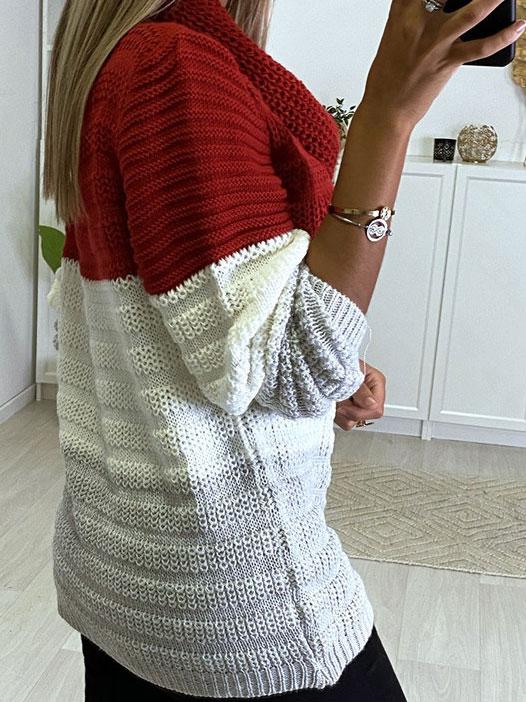 Women's Sweaters Three-Color Stitching Round Neck Bib Long Sleeve Sweater - Cardigans & Sweaters - INS | Online Fashion Free Shipping Clothing, Dresses, Tops, Shoes - 08/11/2021 - 30-40 - Cardigans & Sweaters