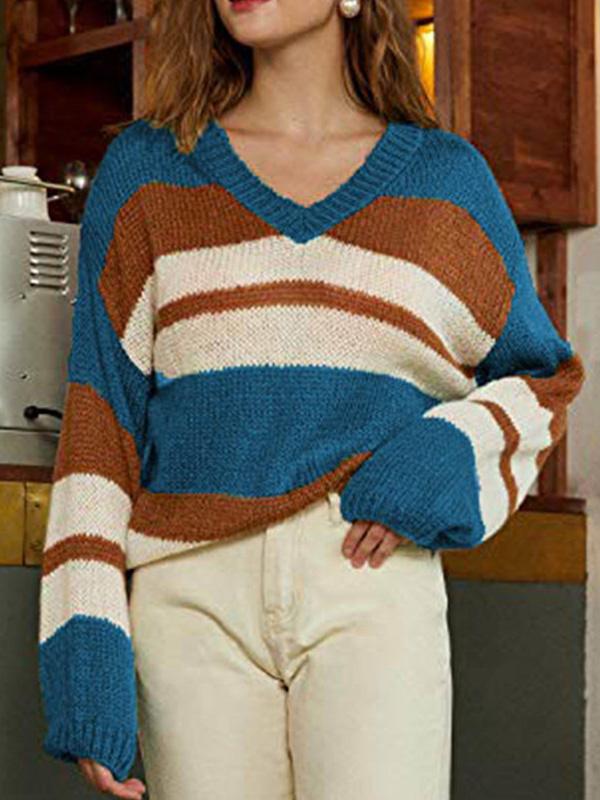 Women's Sweaters V-Neck Color-Block Long Sleeve Knitted Sweater - Cardigans & Sweaters - INS | Online Fashion Free Shipping Clothing, Dresses, Tops, Shoes - 24/08/2021 - 30-40 - Cardigans & Sweaters