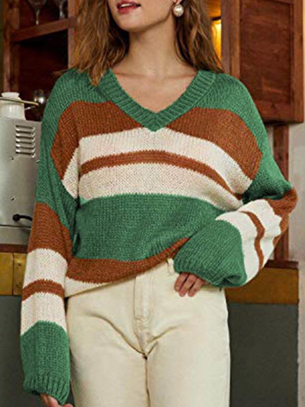 Women's Sweaters V-Neck Color-Block Long Sleeve Knitted Sweater - Cardigans & Sweaters - INS | Online Fashion Free Shipping Clothing, Dresses, Tops, Shoes - 24/08/2021 - 30-40 - Cardigans & Sweaters