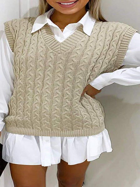 Women's Sweaters Vintage V-Neck Pullover Sleeveless Sweater - Cardigans & Sweaters - Instastyled | Online Fashion Free Shipping Clothing, Dresses, Tops, Shoes - 20-30 - 31/12/2021 - Cardigans & Sweaters
