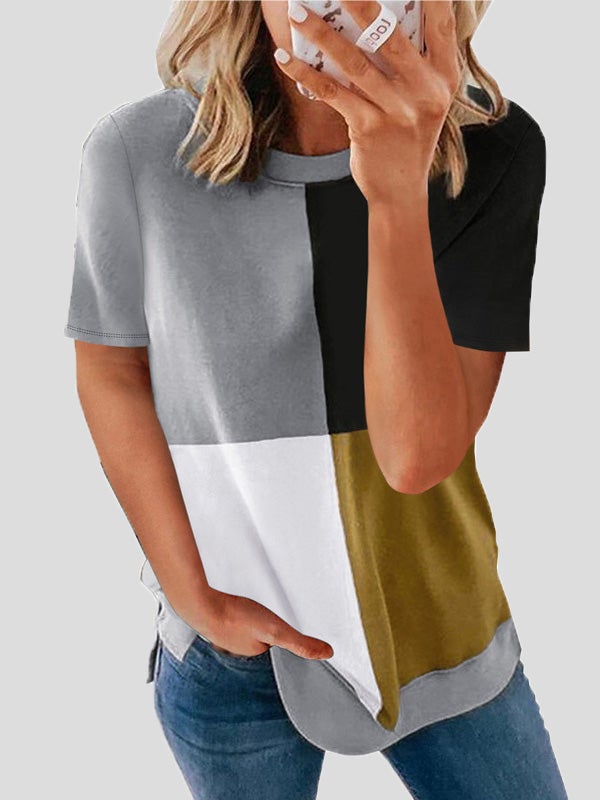 Women's T-Shirts Casual Color Matching Round Neck Short Sleeve T-Shirt - T-Shirts - Instastyled | Online Fashion Free Shipping Clothing, Dresses, Tops, Shoes - 20-30 - 23/12/2021 - color-green