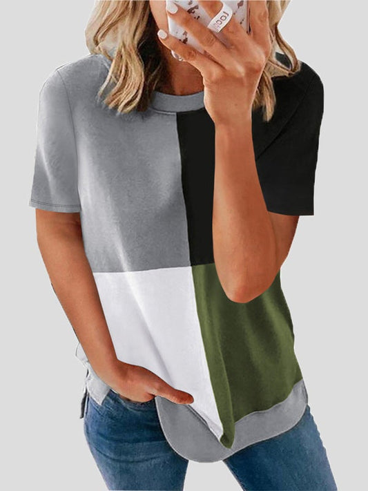 Women's T-Shirts Casual Color Matching Round Neck Short Sleeve T-Shirt - T-Shirts - Instastyled | Online Fashion Free Shipping Clothing, Dresses, Tops, Shoes - 20-30 - 23/12/2021 - color-green