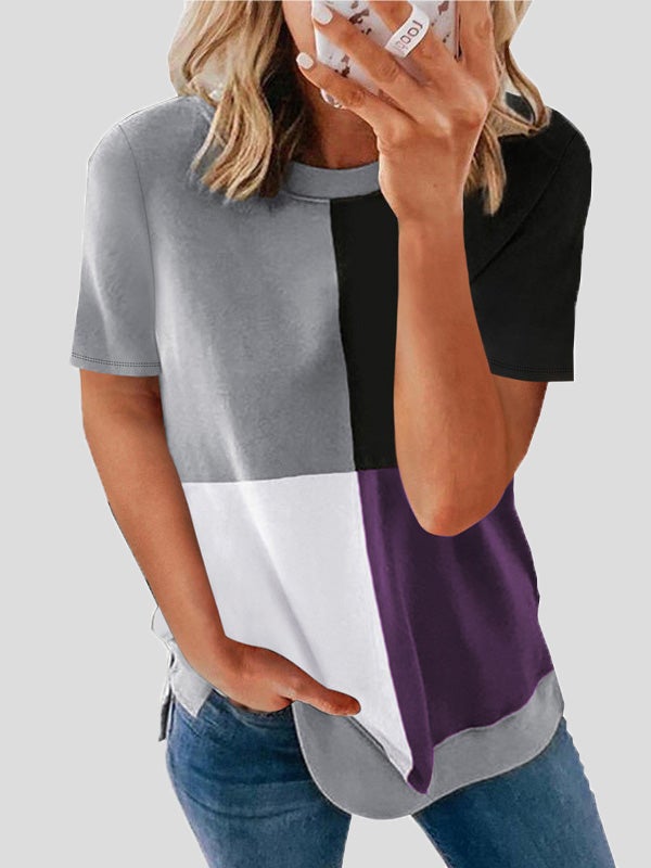 Women's T-Shirts Casual Color Matching Round Neck Short Sleeve T-Shirt - T-Shirts - Instastyled | Online Fashion Free Shipping Clothing, Dresses, Tops, Shoes - 20-30 - 23/12/2021 - color-green