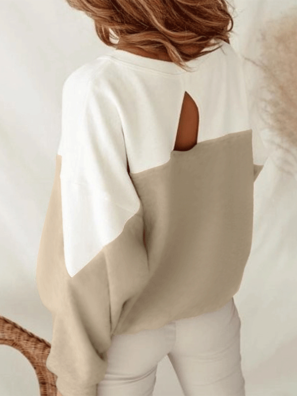 Women's T-Shirts Casual Contrast Color Back Hollow Long Sleeve T-Shirt - T-Shirts - Instastyled | Online Fashion Free Shipping Clothing, Dresses, Tops, Shoes - 21/12/2021 - 30-40 - color-khaki