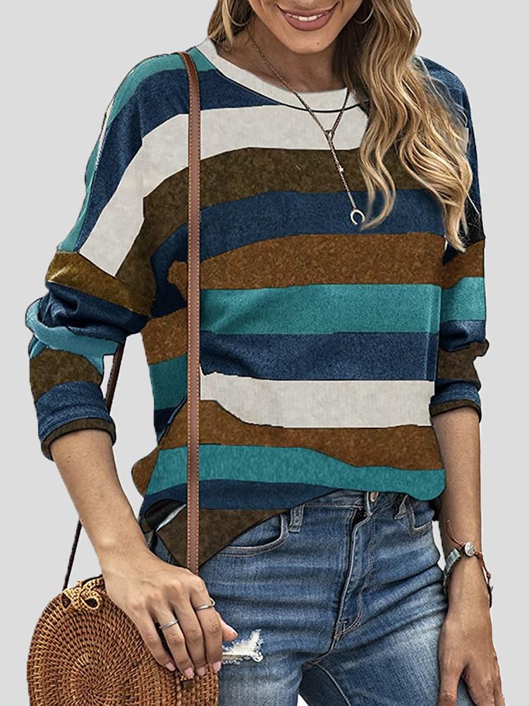 Women's T-Shirts Color Striped Round Neck Long Sleeve Split T-shirt - T-Shirts - INS | Online Fashion Free Shipping Clothing, Dresses, Tops, Shoes - 20-30 - 26/10/2021 - color-black
