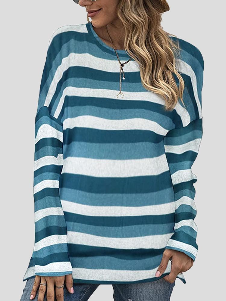 Women's T-Shirts Color Striped Round Neck Long Sleeve Split T-shirt - T-Shirts - INS | Online Fashion Free Shipping Clothing, Dresses, Tops, Shoes - 20-30 - 26/10/2021 - color-black