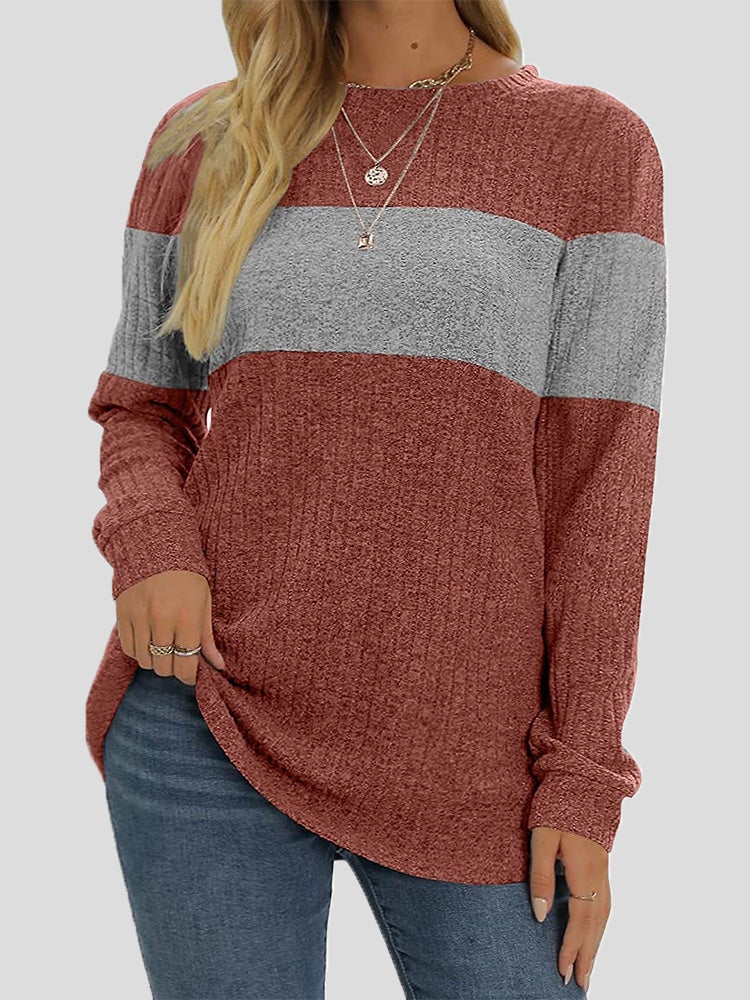 Women's T-Shirts Colorblock Round Neck Long Sleeve T-Shirt - T-Shirts - Instastyled | Online Fashion Free Shipping Clothing, Dresses, Tops, Shoes - 20-30 - 28/12/2021 - color-black