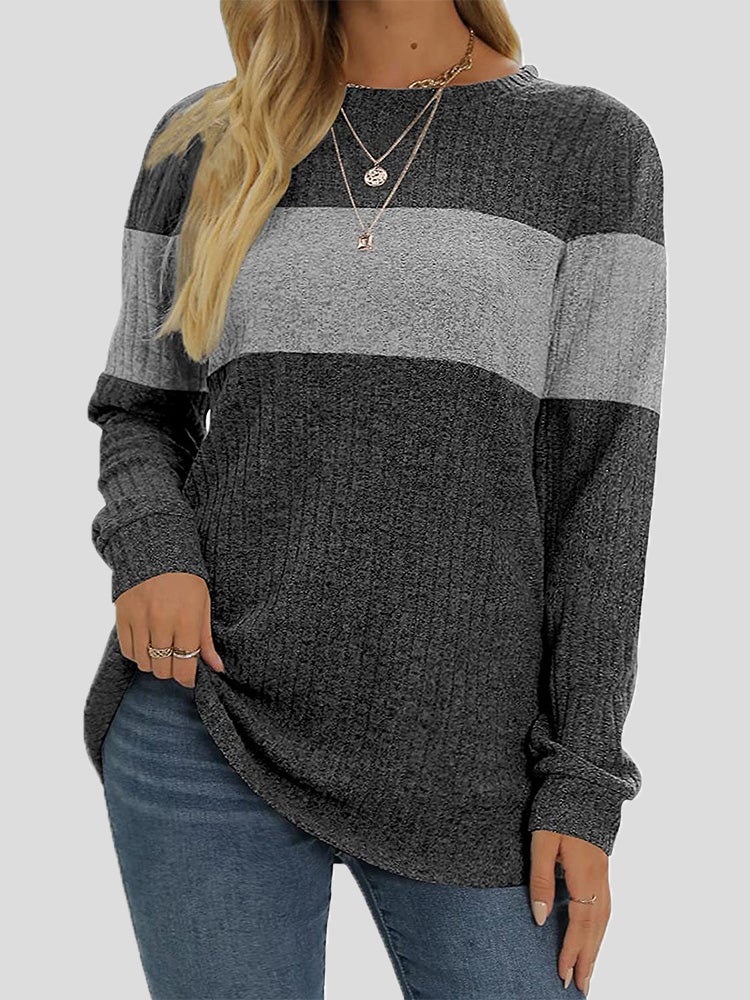 Women's T-Shirts Colorblock Round Neck Long Sleeve T-Shirt - T-Shirts - Instastyled | Online Fashion Free Shipping Clothing, Dresses, Tops, Shoes - 20-30 - 28/12/2021 - color-black