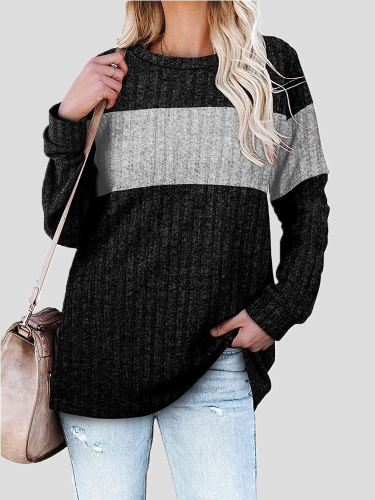 Women's T-Shirts Colorblock Round Neck Long Sleeve T-Shirt - T-Shirts - Instastyled | Online Fashion Free Shipping Clothing, Dresses, Tops, Shoes - 20-30 - 28/12/2021 - color-black