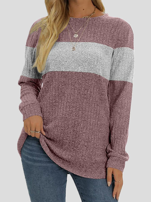 Women's T-Shirts Colorblock Round Neck Long Sleeve T-Shirt - T-Shirts - Instastyled | Online Fashion Free Shipping Clothing, Dresses, Tops, Shoes - 20-30 - 28/12/2021 - color-black