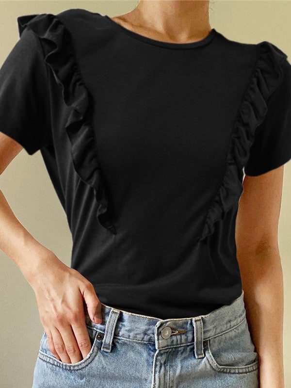 Women's T-Shirts Solid Crew Neck Short Sleeve T-Shirt - T-Shirts - Instastyled | Online Fashion Free Shipping Clothing, Dresses, Tops, Shoes - 12/01/2022 - 20-30 - color-apricot
