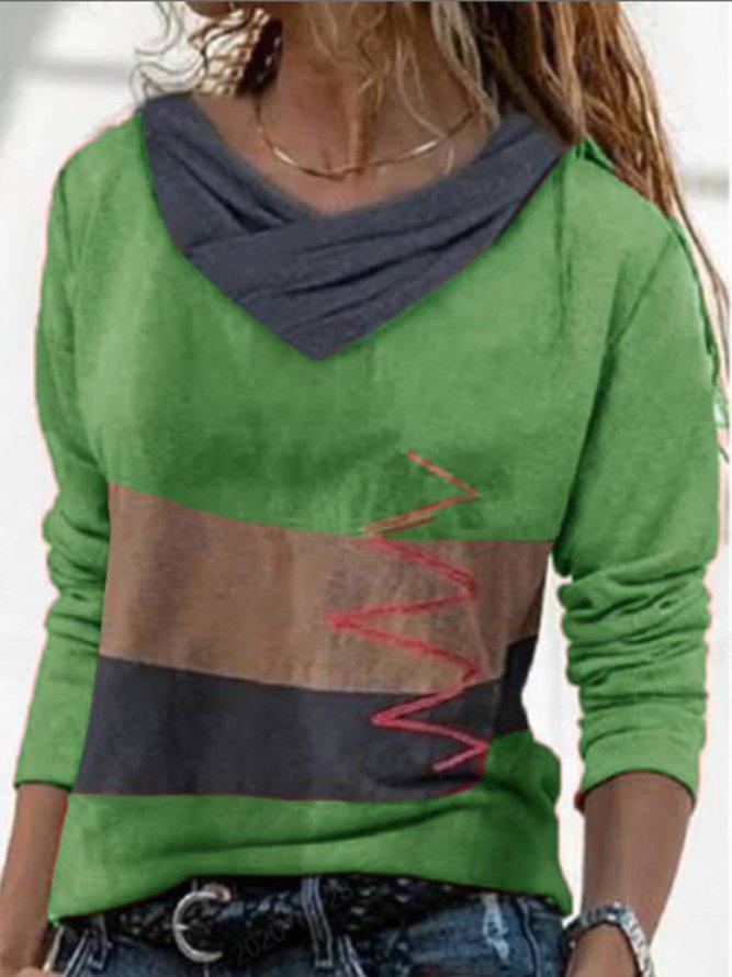 Women's T-Shirts V-Neck Multicolor Printed Long Sleeve T-Shirt - T-Shirts - Instastyled | Online Fashion Free Shipping Clothing, Dresses, Tops, Shoes - 07/12/2021 - 20-30 - color-blue